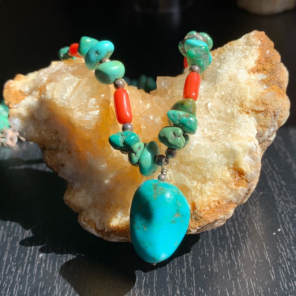 Tibetan Genuine Turquoise & Coral Necklace
